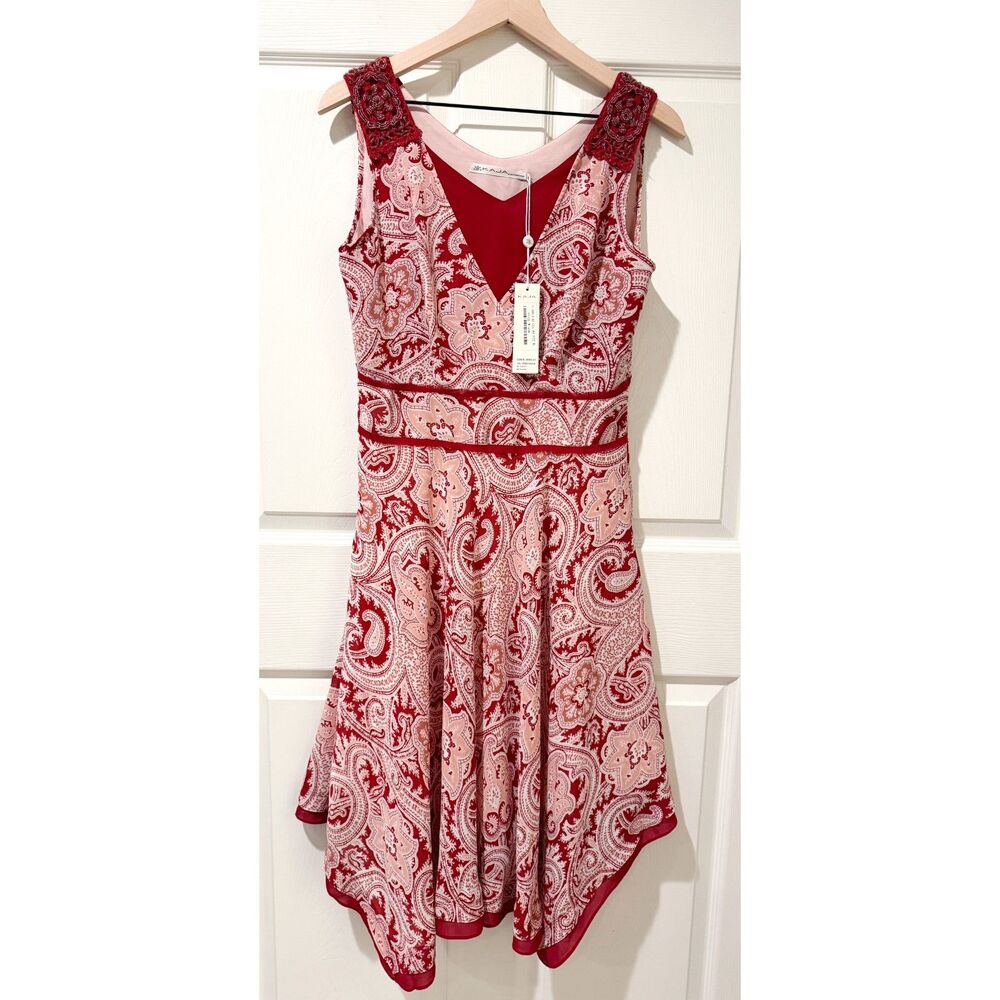 NWT KAJA Knitwear Handkerchief Red Beaded Shoulder Dress Y2K Paisley XL Japan